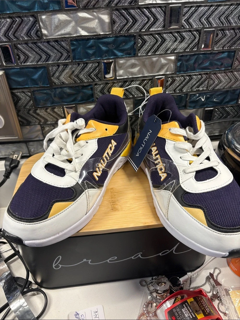Nautica Navy White and Yellow Kids' Retro Runner Sneakers